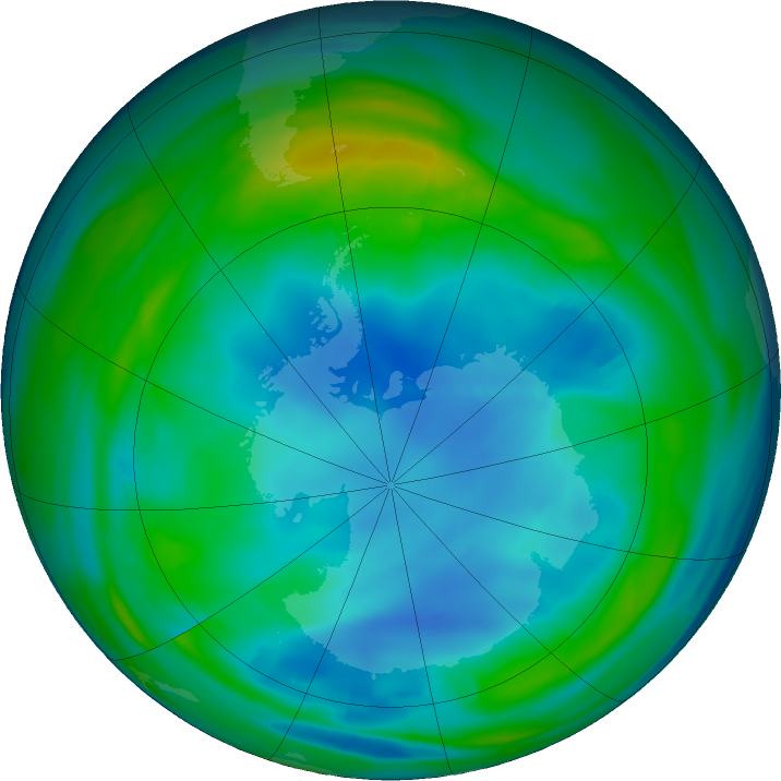 Antarctic ozone map for 21 July 2022